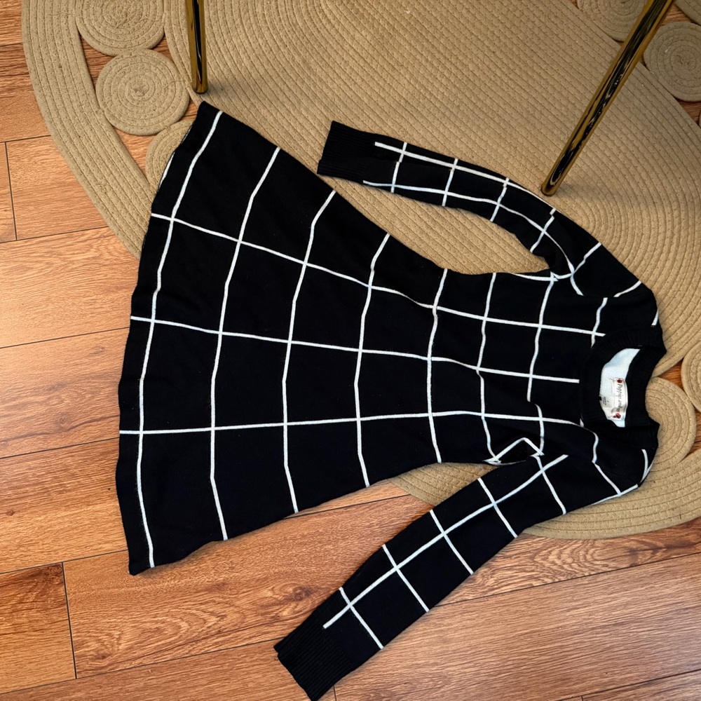 Girls Black and White Grid Pattern Dress